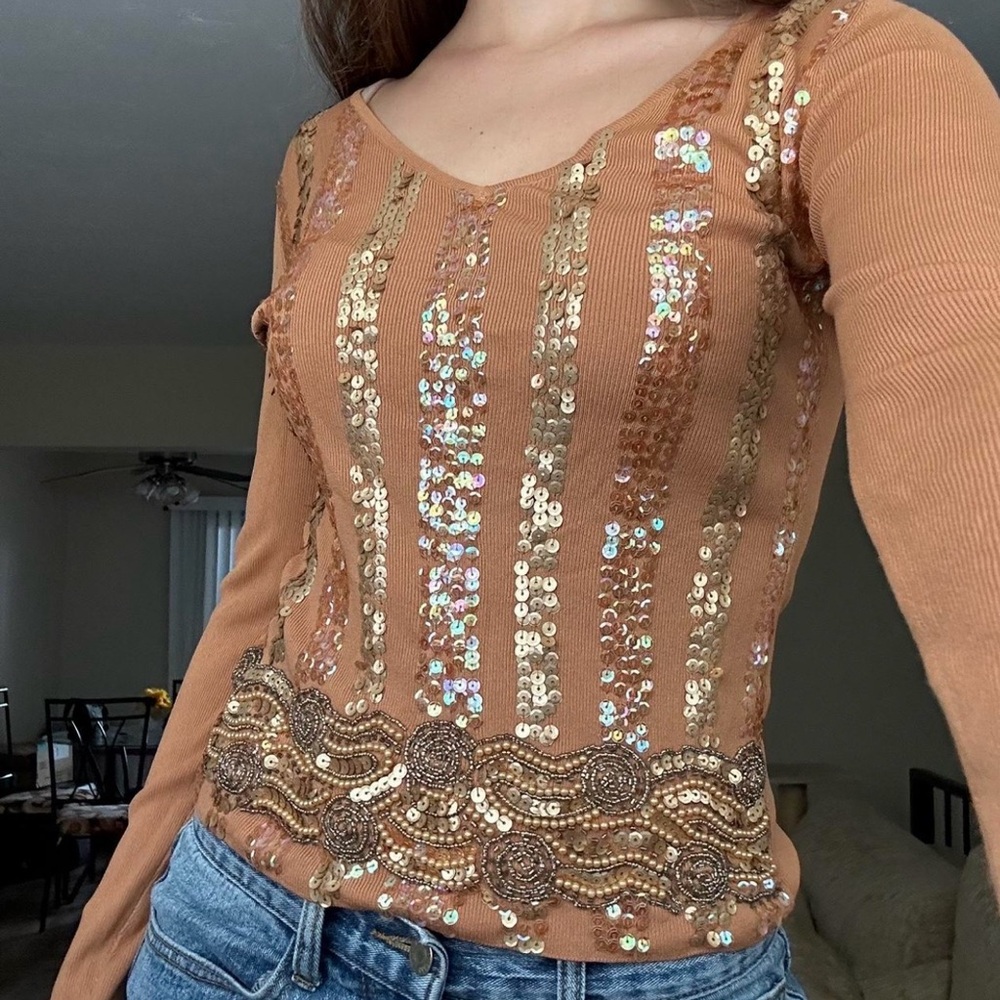 Pierri New York Vintage Y2K Beautiful Sequin Beaded Sweater Blouse sz L
